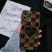 iPhone13pro 12 12promaxケース ハートソケット付き チェック柄 琥珀色 iPhone13 13promaxケース かわいい 韓国芸能人愛用【送料無料】