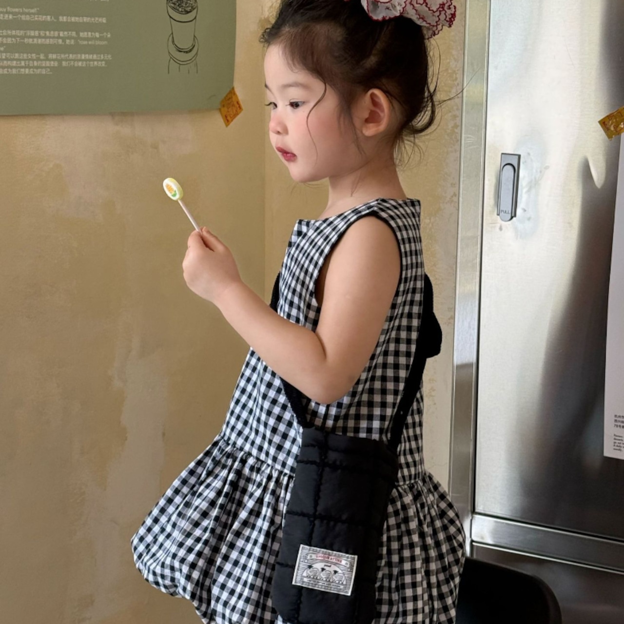 夏チェック柄バルーンワンピース