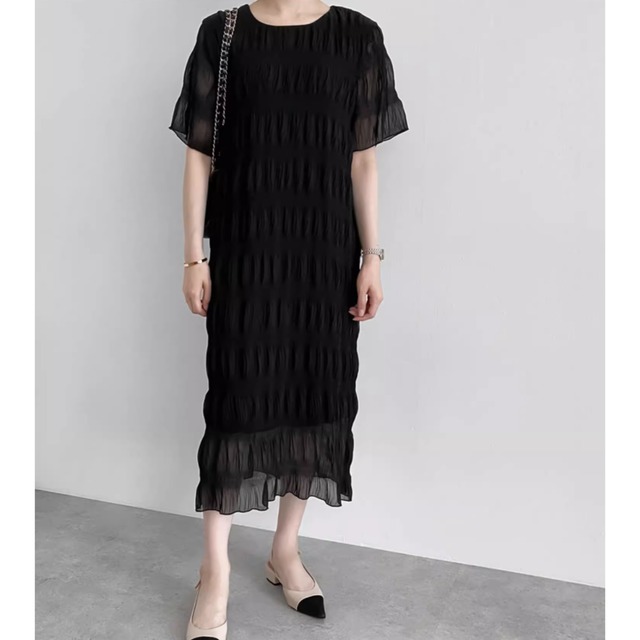 ウェーブプリーツ シアーワンピース　11484