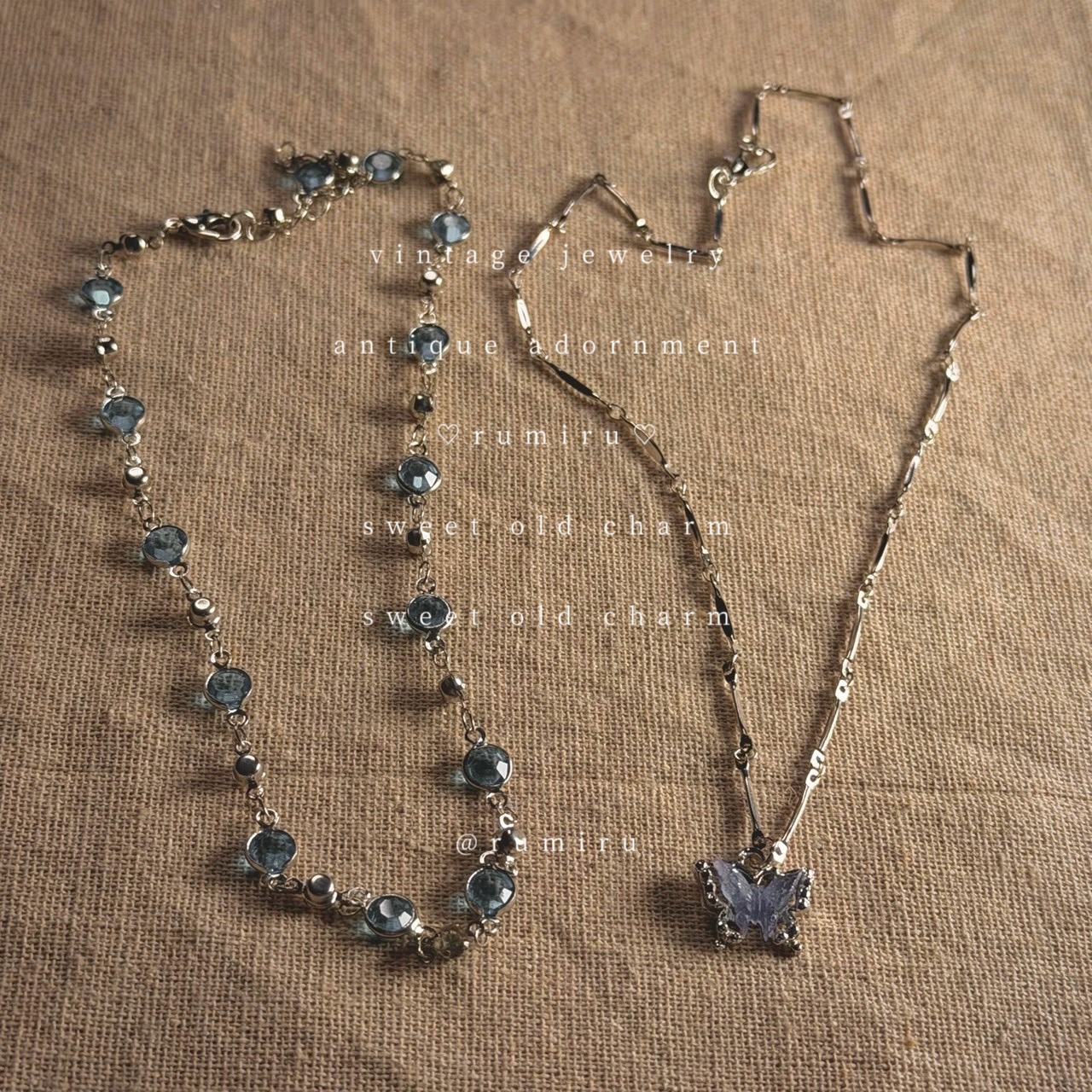 ハンドメイド 透明感ヴィンテージ 蝶々 セット ネックレス - 1