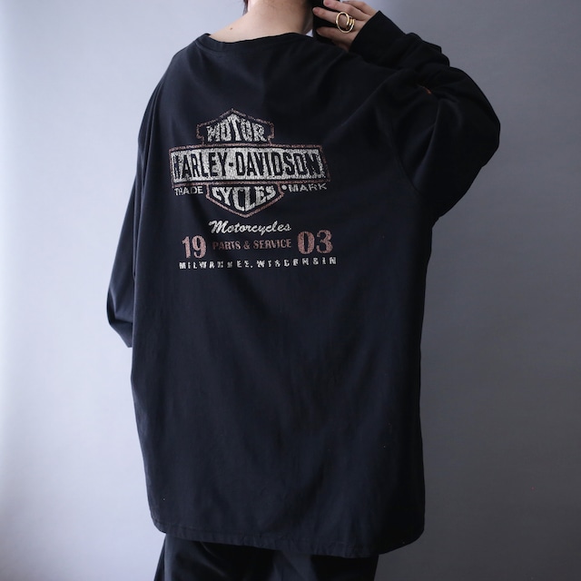 "HARLEY-DAVIDSON" 刺繍 logo XXXL super over silhouette l/s tee