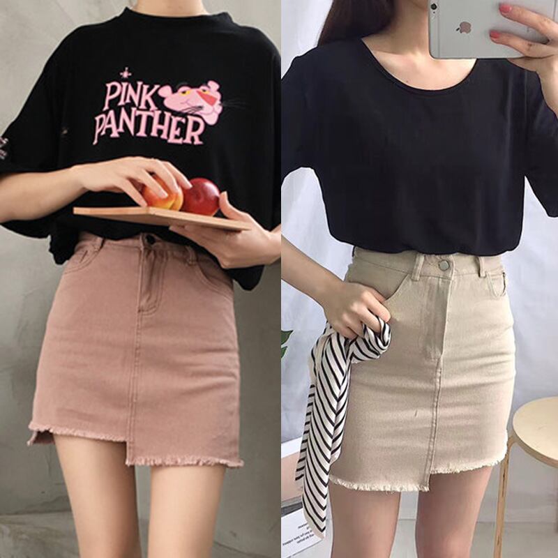 アシンメトリー・カットオフデニムミニスカート