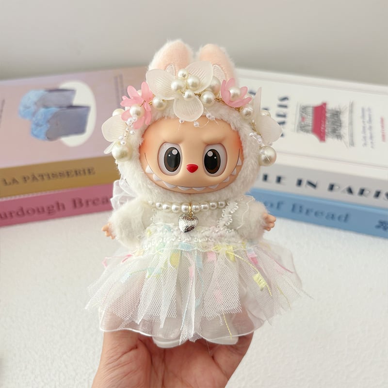Labubu 1-3代用 ウェディング風 チュールワンピース+ヘアバンド+
