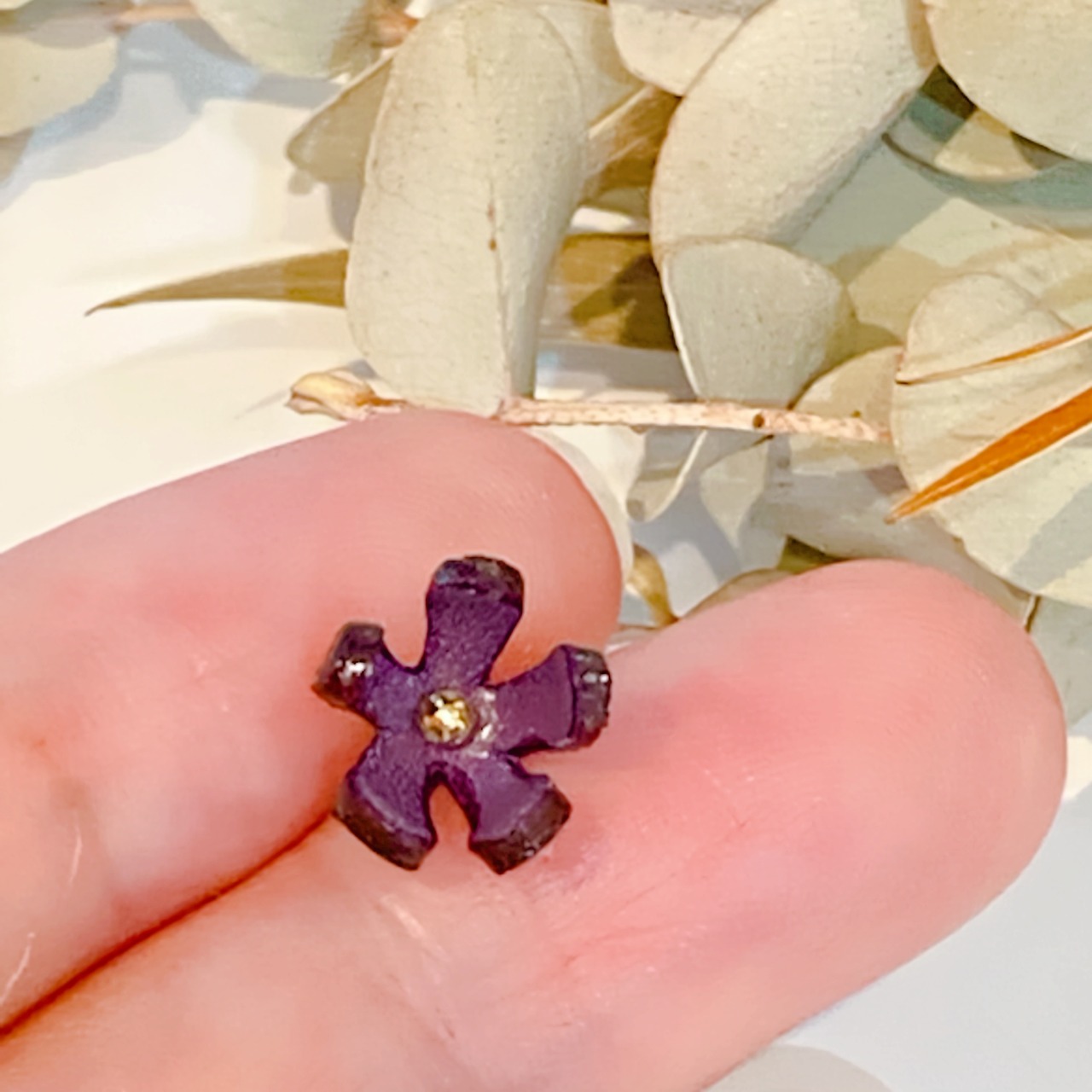 【アウトレット】３Dレザーフラワー スターフラワー (ピン付タイプ)6個入(パープル) - 5