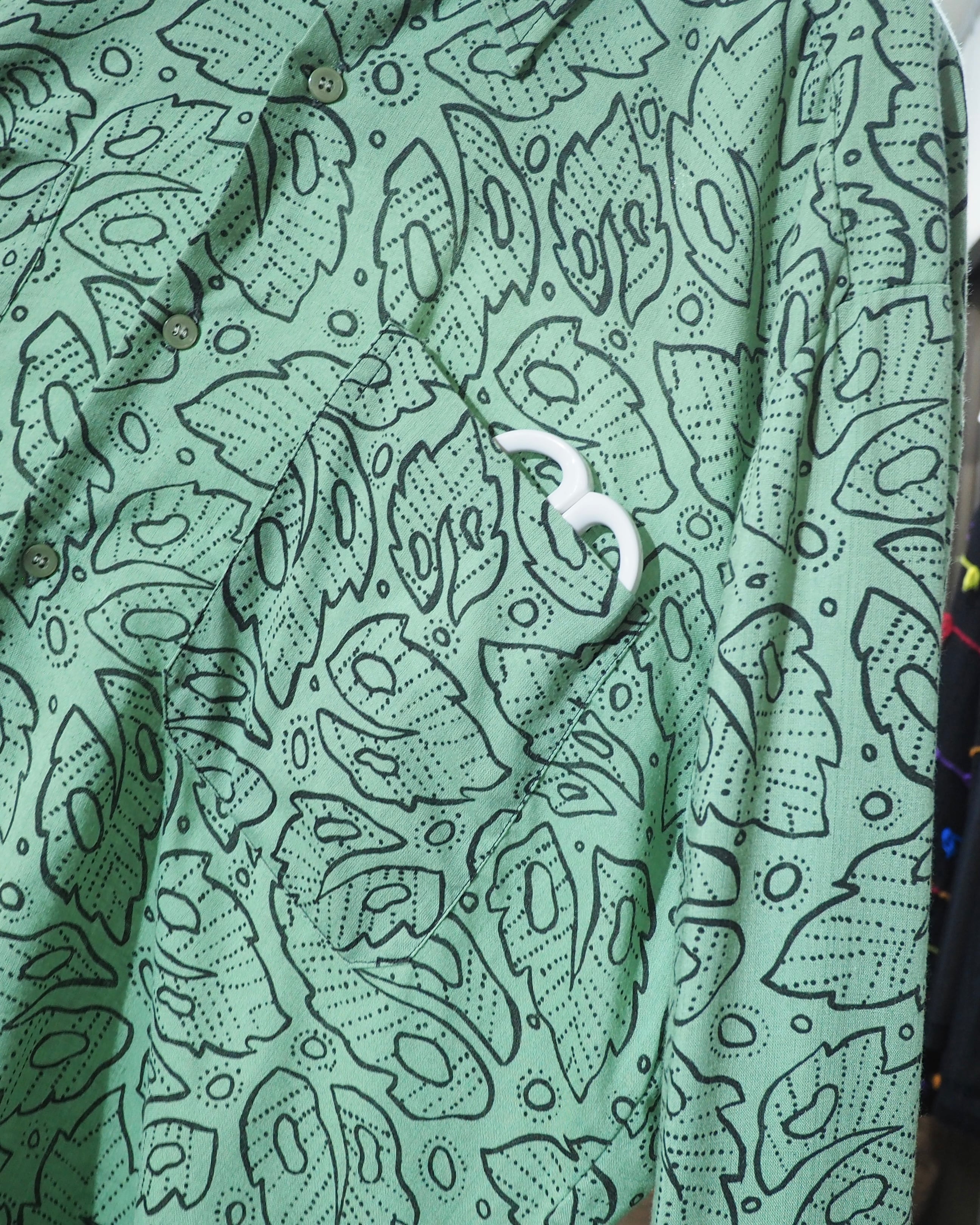 1990s Mint green Leaf pattern vintage Drape loose shirt