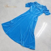 フラダンス 衣装 ワンピース ドレス ブルー系 マーメイドライン エムエムジェイ 日本製 ベロア生地 ベロア 無地 ワンカラー 光沢感 高級感 MermaidLine MMJ フリル レッスン 練習 アロハ フラ ダンス かわいい さわやか 上品 おしゃれ フレッシュ おしゃれ着 発表会 ステージ衣装 かわいらしい アクティブウェア マルチカラー