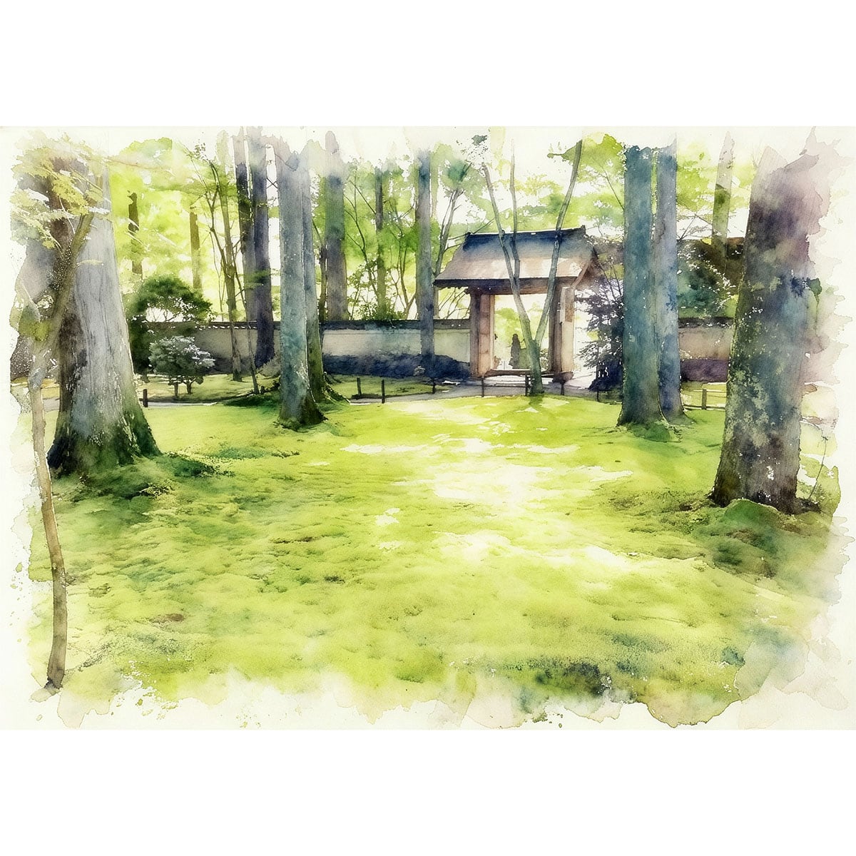 絵画(風景画) 日本 京都府 大原三千院 インテリアアート額付き 水彩画