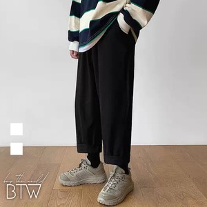 【韓国メンズファッション】ワイドパンツ バックロゴ入り くるぶし丈 シンメトリー ストレートタイプ BW052