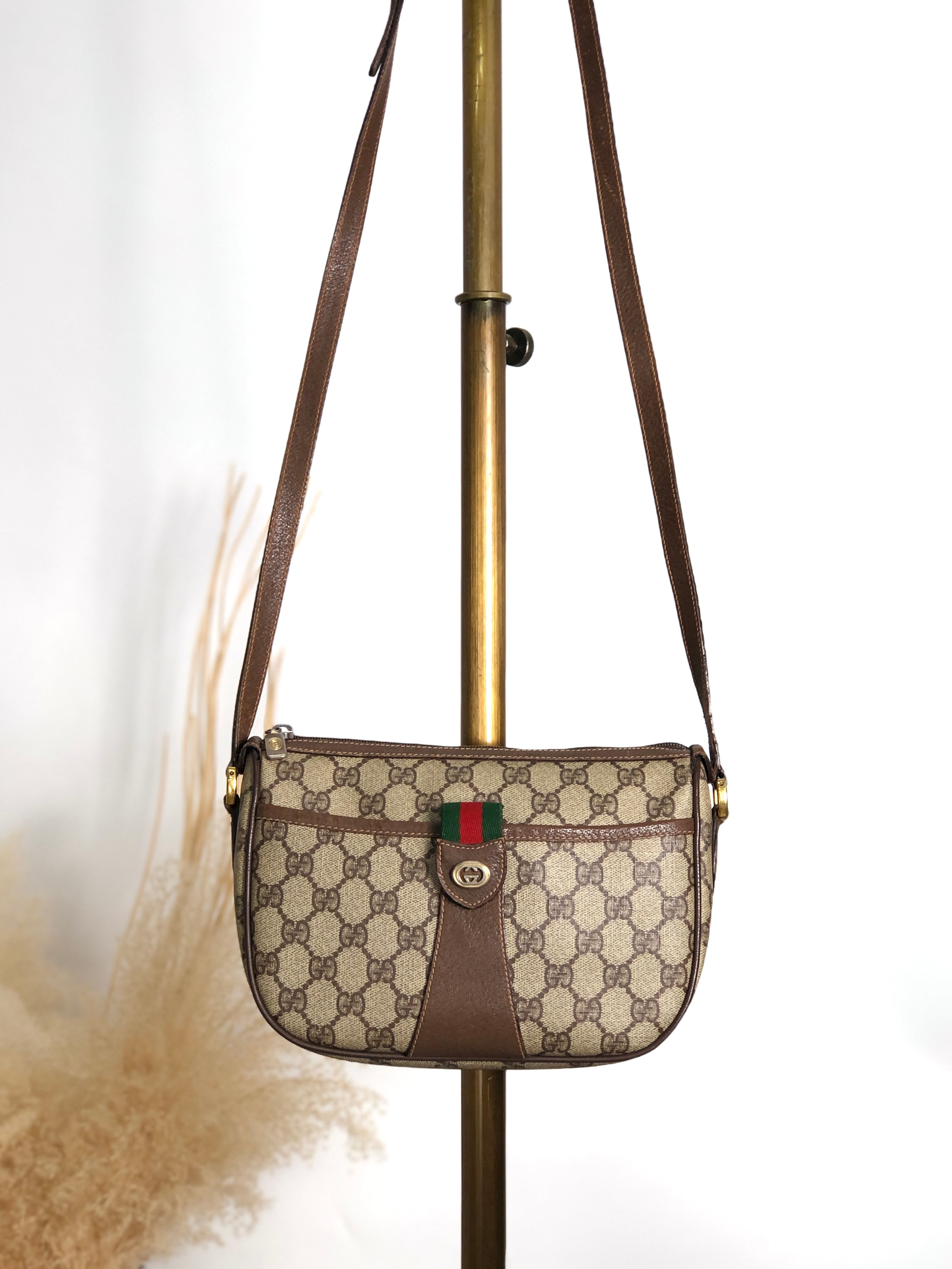 GUCCI グッチ シェリーライン ショルダーバッグ ベージュ PVC レザー