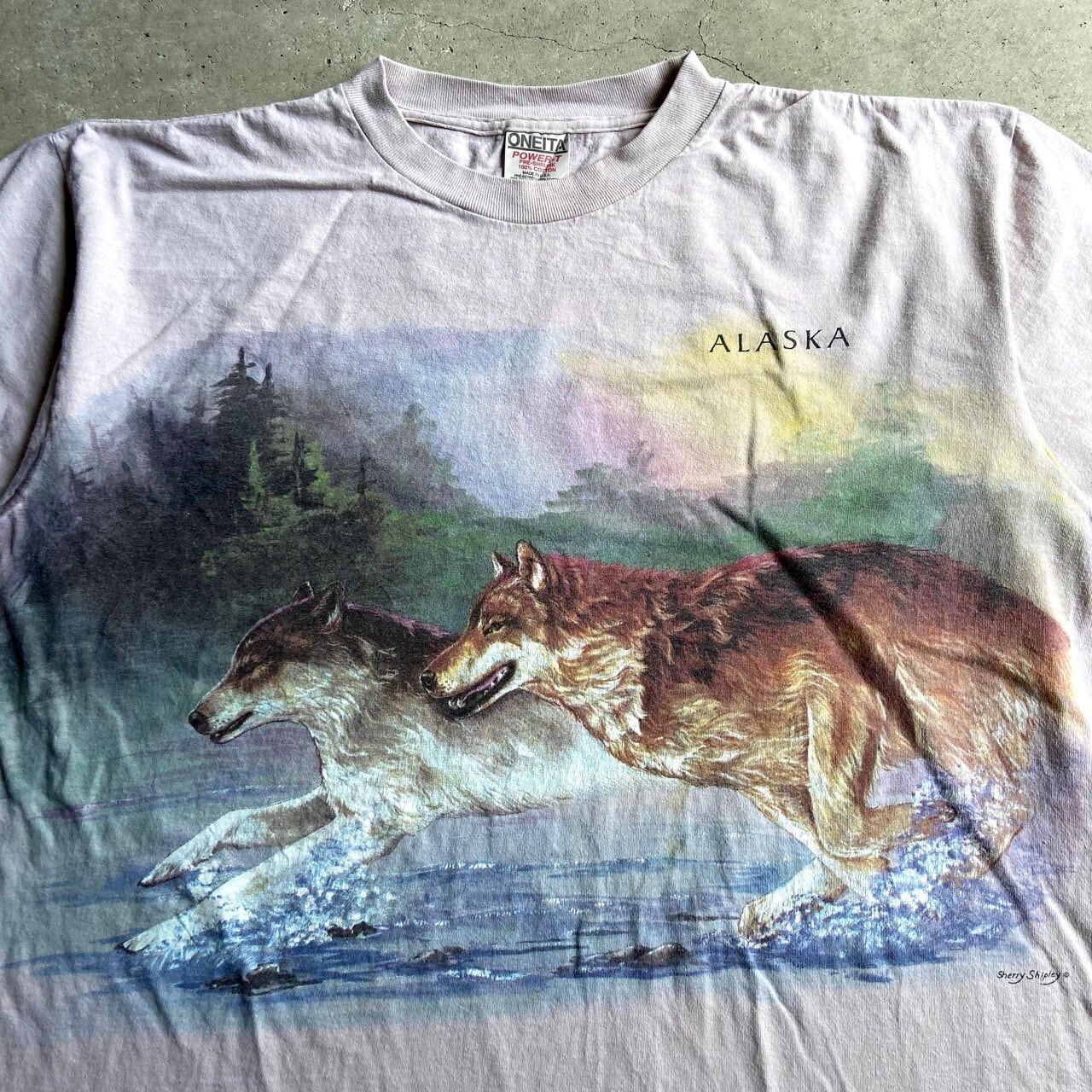 90年代 USA製 ALASKA オオカミ アニマルプリントTシャツ メンズXL 古着 ...