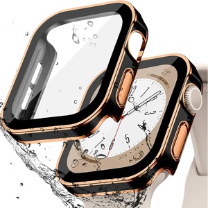 【在庫のみ】BOOLINN 可兼容 アップルウォッチ カバー Series 11/10/9/8/SE3/SE2/SE/7/6/5/4 対応 Apple Watch カバー 40mm 防水 一体型 新デザイン 3D直角エッジ 超薄型 PC+ガラス素材 高透過率 耐衝撃 高感度 全面保護 apple watch ケース(Series SE3/SE2/SE/7/6/5/440mm，防水のブラック&ローズゴールド)