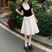 【2点セット】フリルヘムドッキングポロカラートップス+フレアスカート ・78687