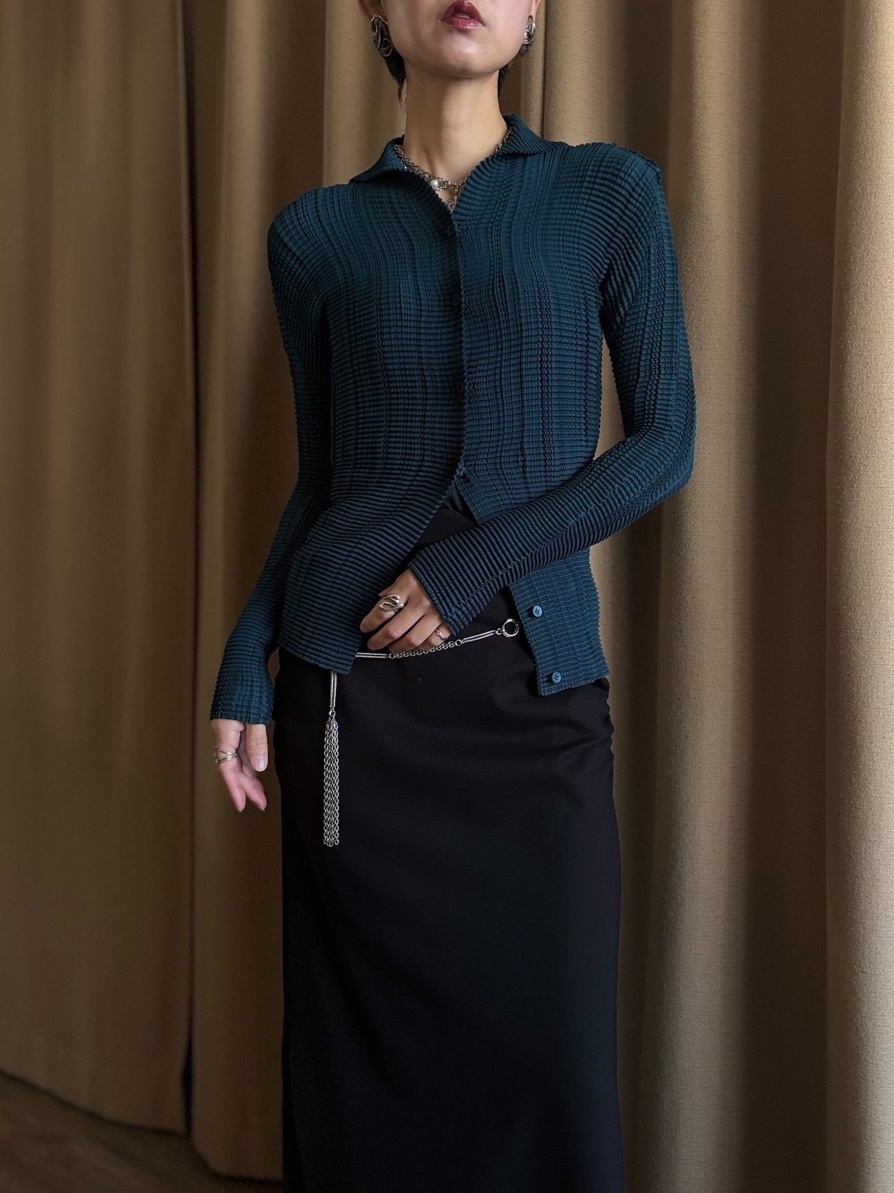 ISSEY MIYAKE dark green design tops-5138-2