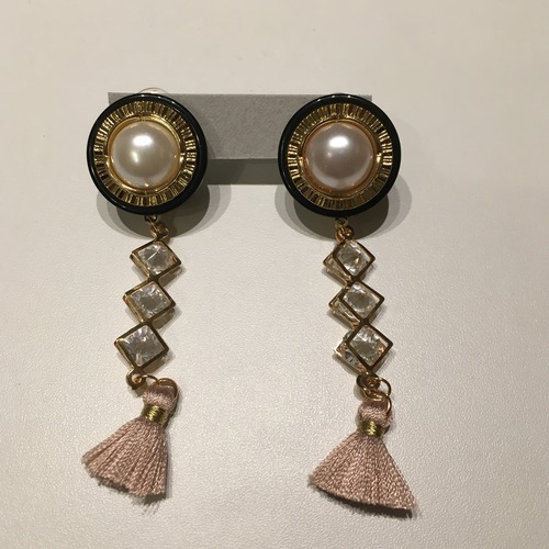 ヴィンテージボタン フリンジイヤリング