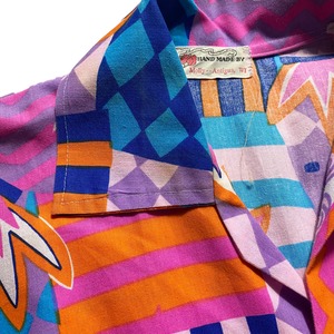 vintage 1970’s animal × panel print cotton open collar shirt