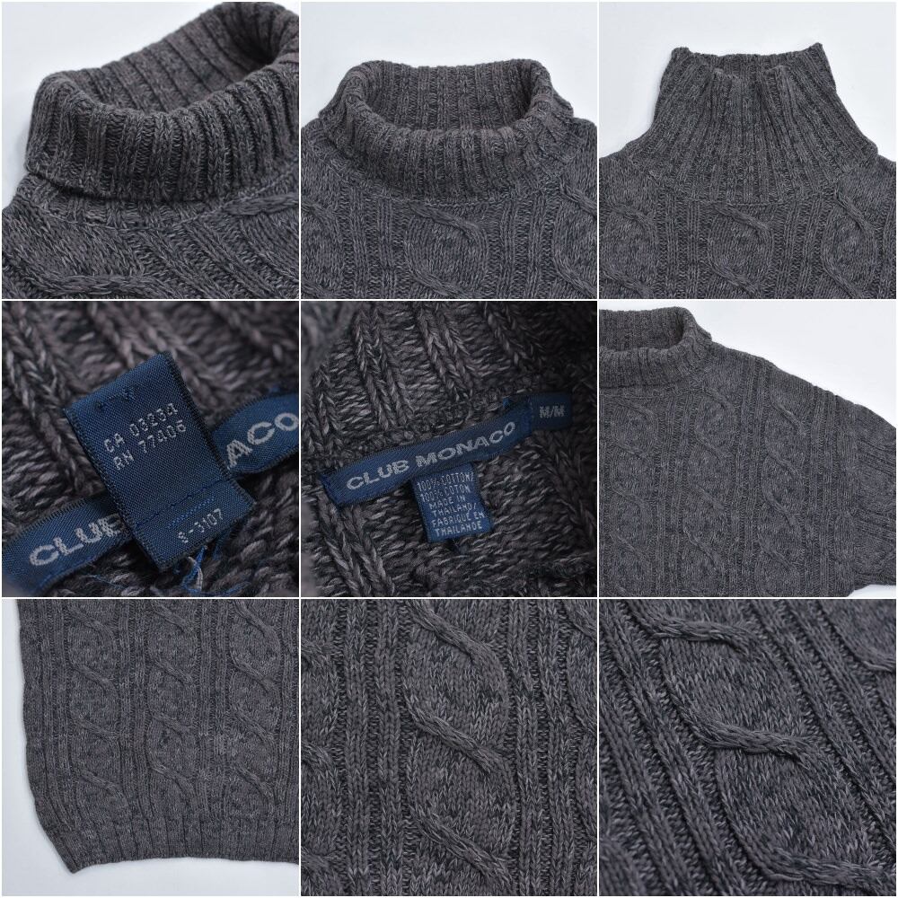 90s～ Club Monaco クラブモナコ コットン アラン模様 ケーブル編み タートルネック プルオーバー セーター ニット ヴィンテージ ビンテージ USA アメリカ古着 メンズXL相当 90s～ Club Monaco クラブモナコ コットン アラン模様 ケーブル編み