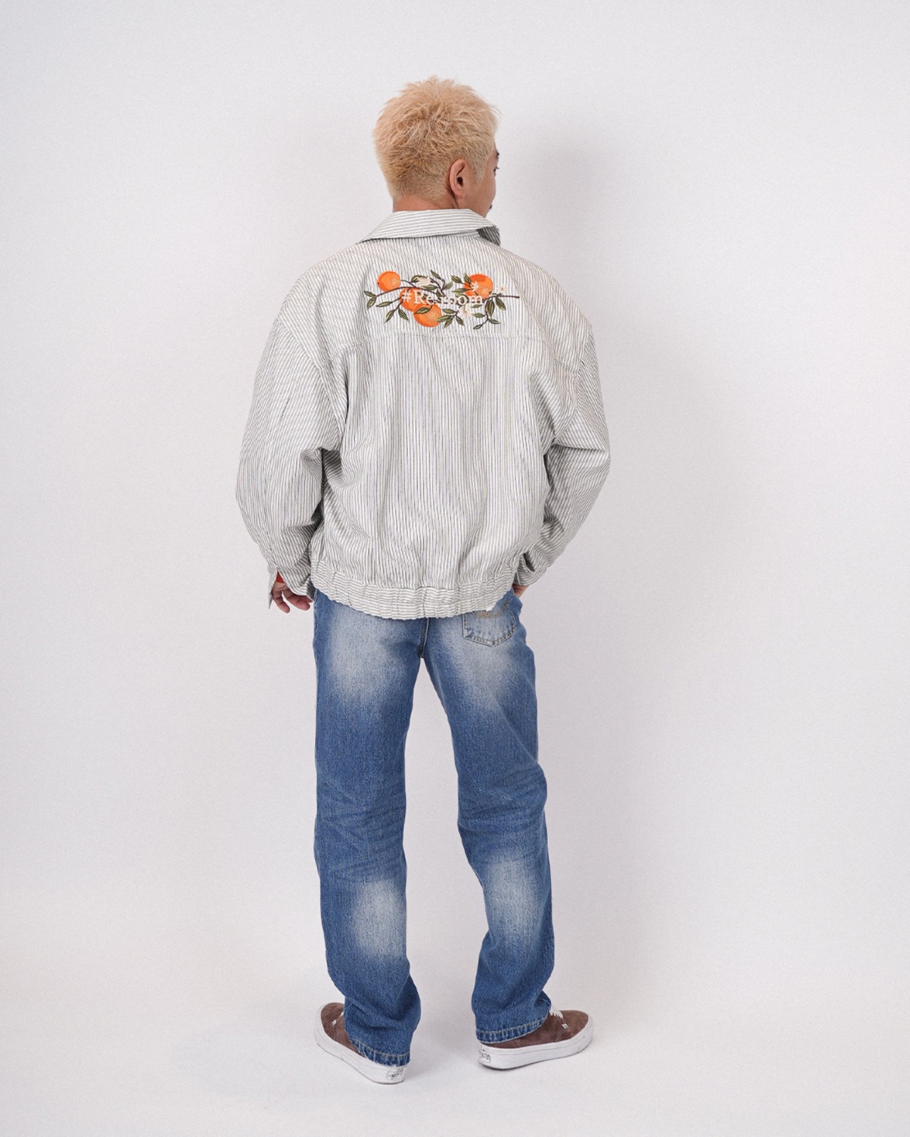【#Re:room】ORANGE FLOWER EMBROIDERY STRIPE JACKET［REJ146］