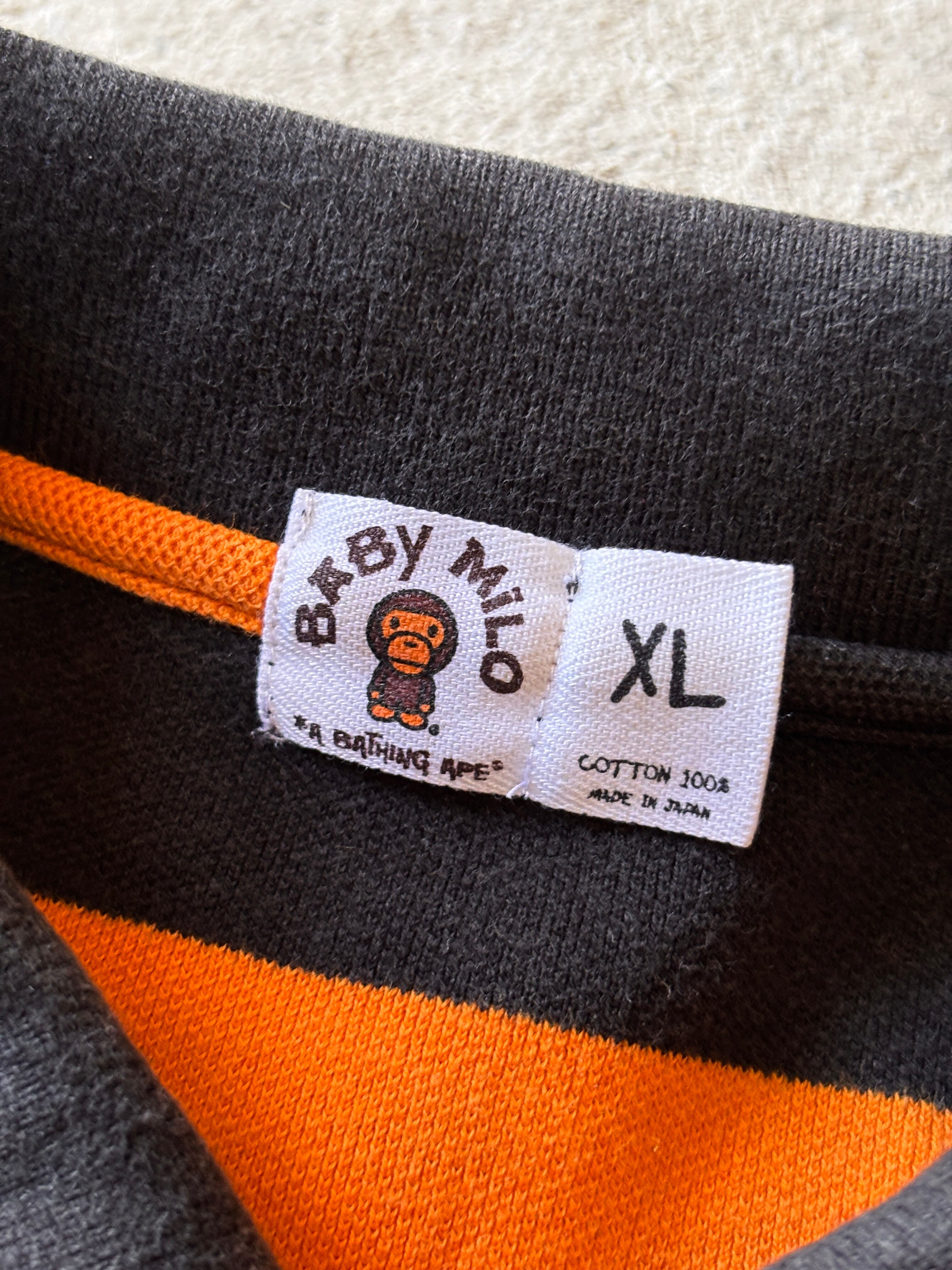 00s A BATHING APE/BABY MILO Polo Shirt/XL/ボーダ－柄ポロシャツ