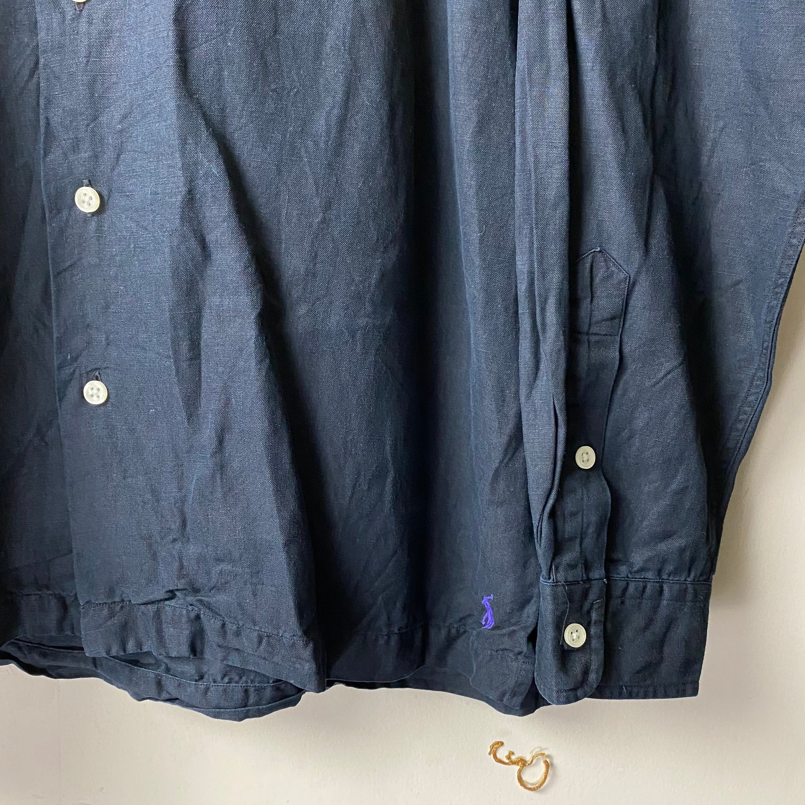 トップス Ralph Lauren Linen opencollar Black S POLO by RALPH LAUREN linen×silk black open collar shirt | NOIR ONLINE