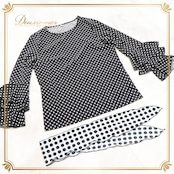 フラメンコ 衣装 2点 セット まとめ売り トップス ブラウス ボウタイ 水玉 ドット レッスン 練習着 発表会 小物 飾り 装飾 伸縮 フリル 軽い ダンス ブラック系 ホワイト系 Mサイズ ストレッチ 可愛い おしゃれ ステージ衣装