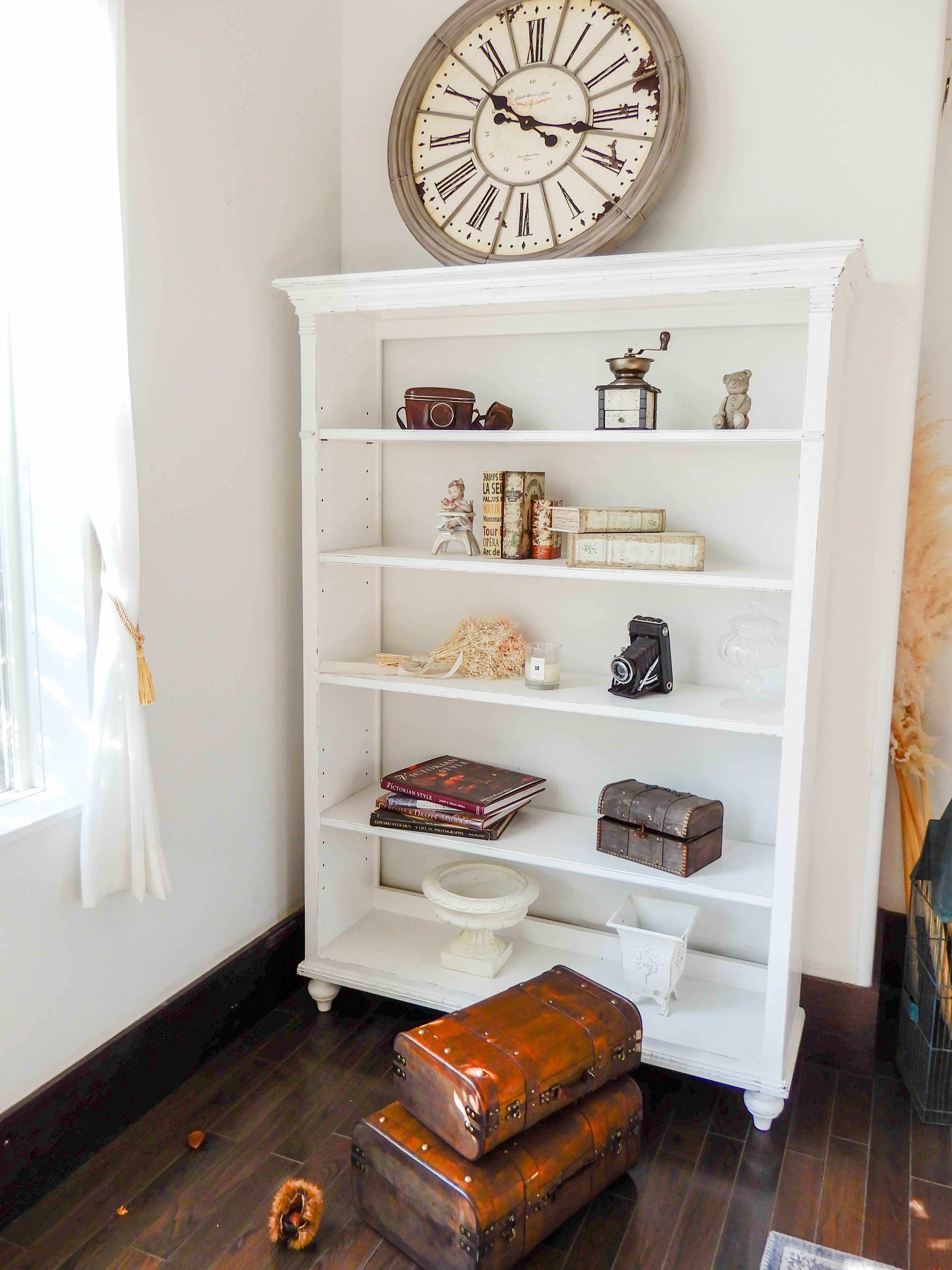 フランスアンティーク調オープンシェルフ ディスプレイシェルフ本棚飾り棚 アンティークホワイトW1000