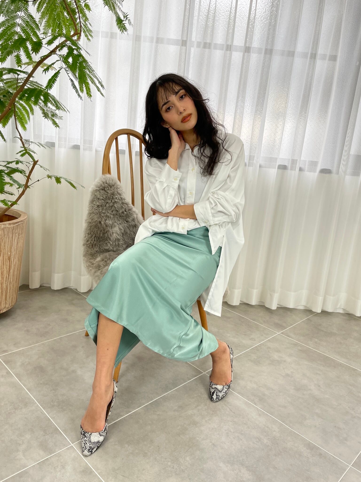 サテンスカート(グリーン) | mitent 