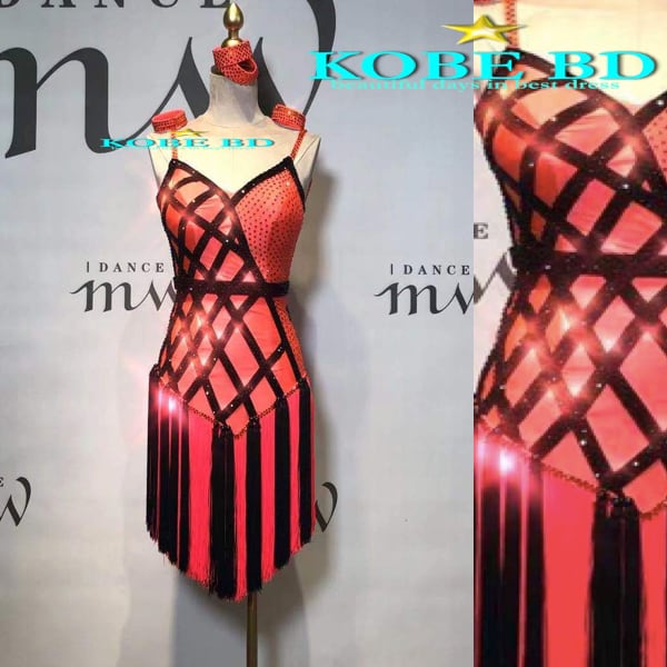 【オーダー 社交ダンスドレス】I DANCE MW 商品番号 2337 Aコーラル(珊瑚/赤/オレンジ/黒系統) /ラテンドレス 競技会 ソロデモ パーティー /ルンバ チャチャ サンバ ジャイブ