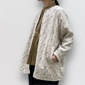 maison de soil QUILTED ORGANIC COTTON BIG CHECK WITH TREE BLOCK PRINT (OVERDYE) RAGLAN SHORT COAT