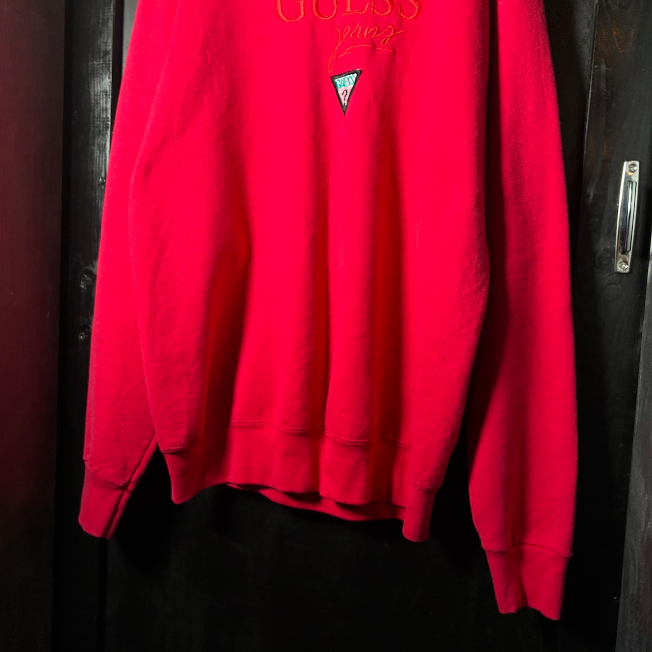 90s USA製 GUESS 刺繍ロゴスウェット 赤 ゲス