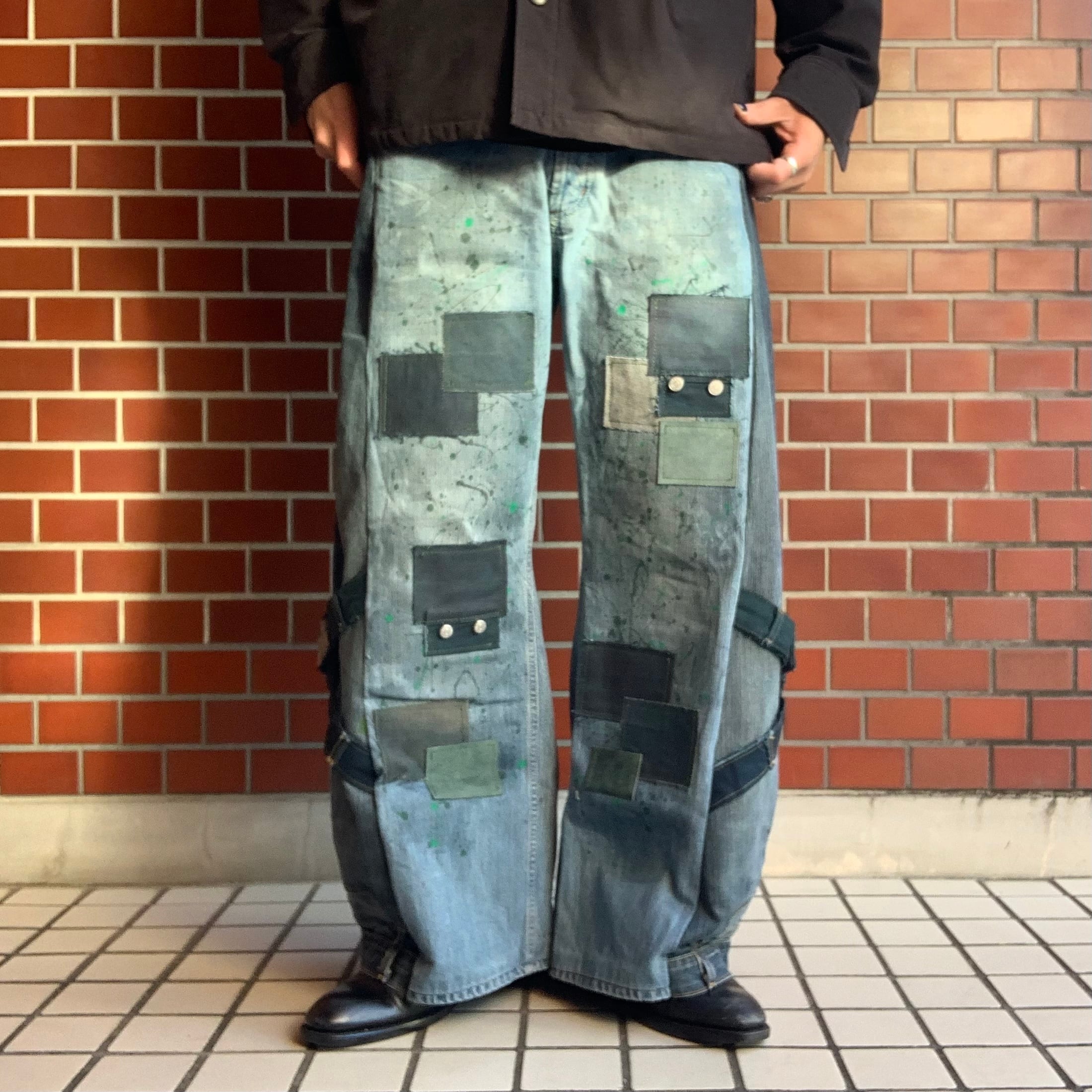 No.320【Y2K・グランジ】再構築 リメイク フレア デニム ワイド 
