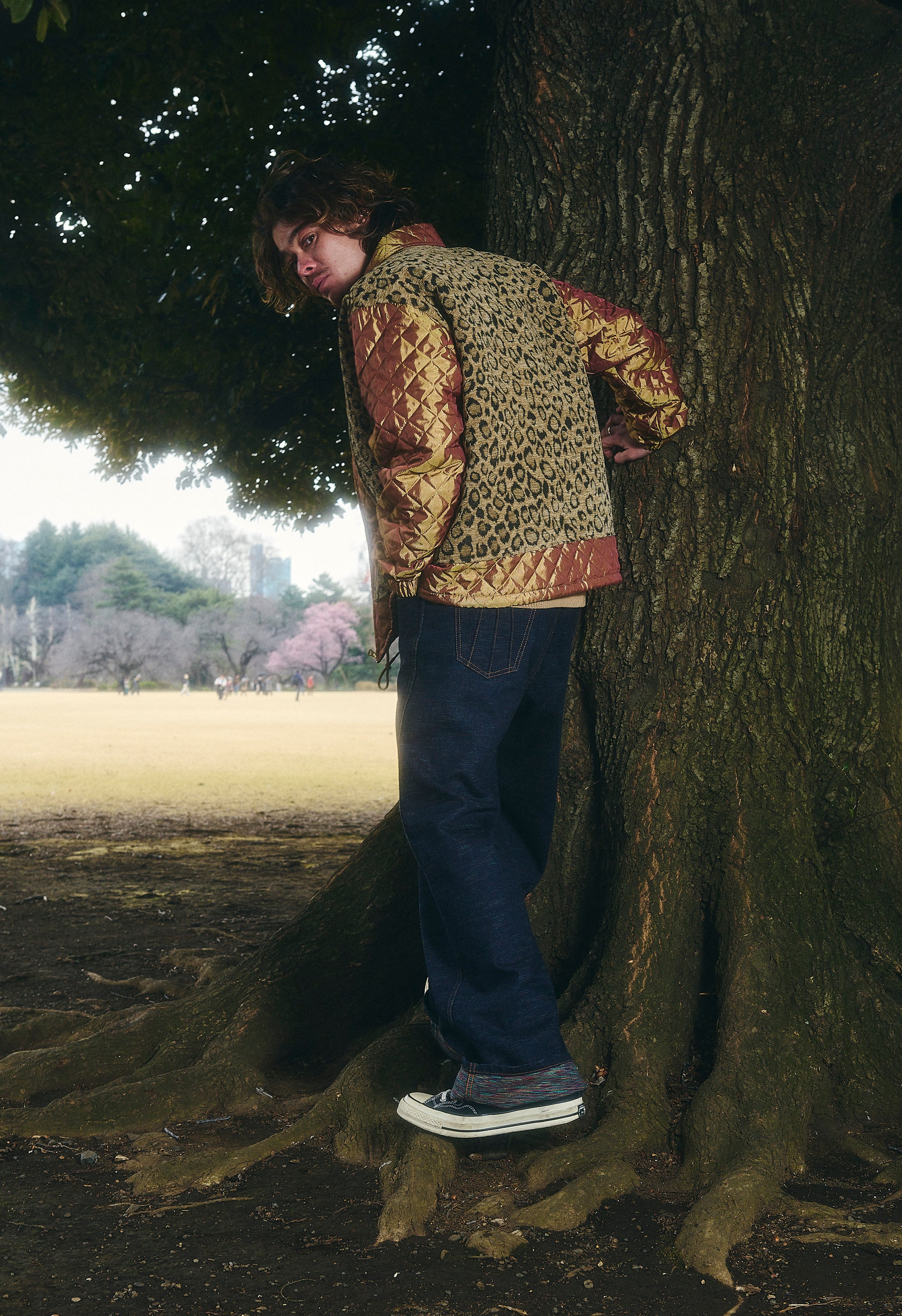 CHAMBRAY TWILL LEOPARD JACKET BROWN | TUITACI OFFICIAL ONLINE STORE