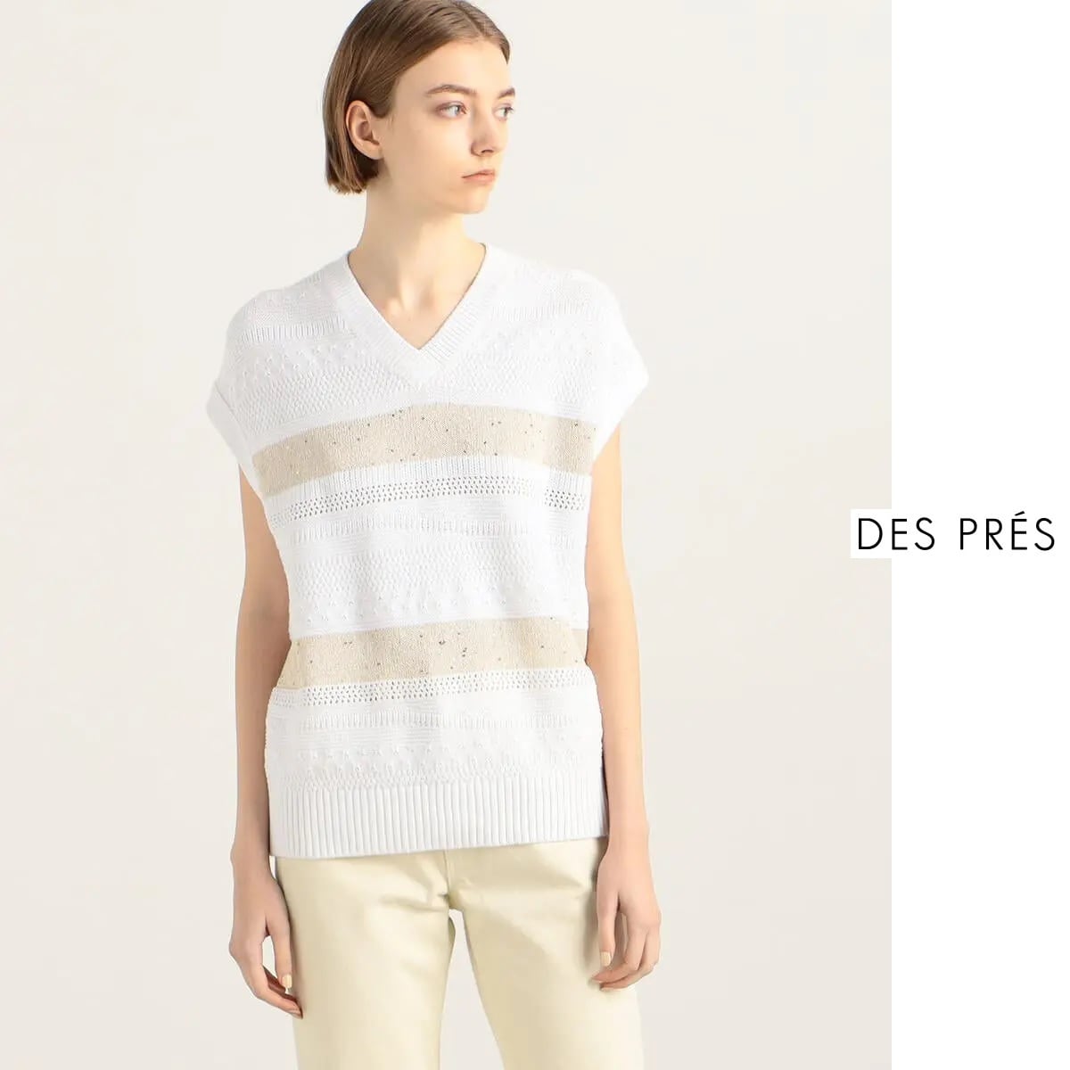 DES PRES - 【新品未使用】DES PRES - ミックスステッチニットVネックベスト [A] DES PRES - ミックスステッチニット Vネックベスト A | PAY ID