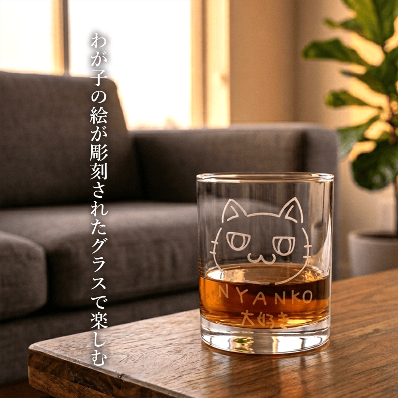 手描きの想い オーダーメイド 彫刻 グラス お絵描き イラスト 記念