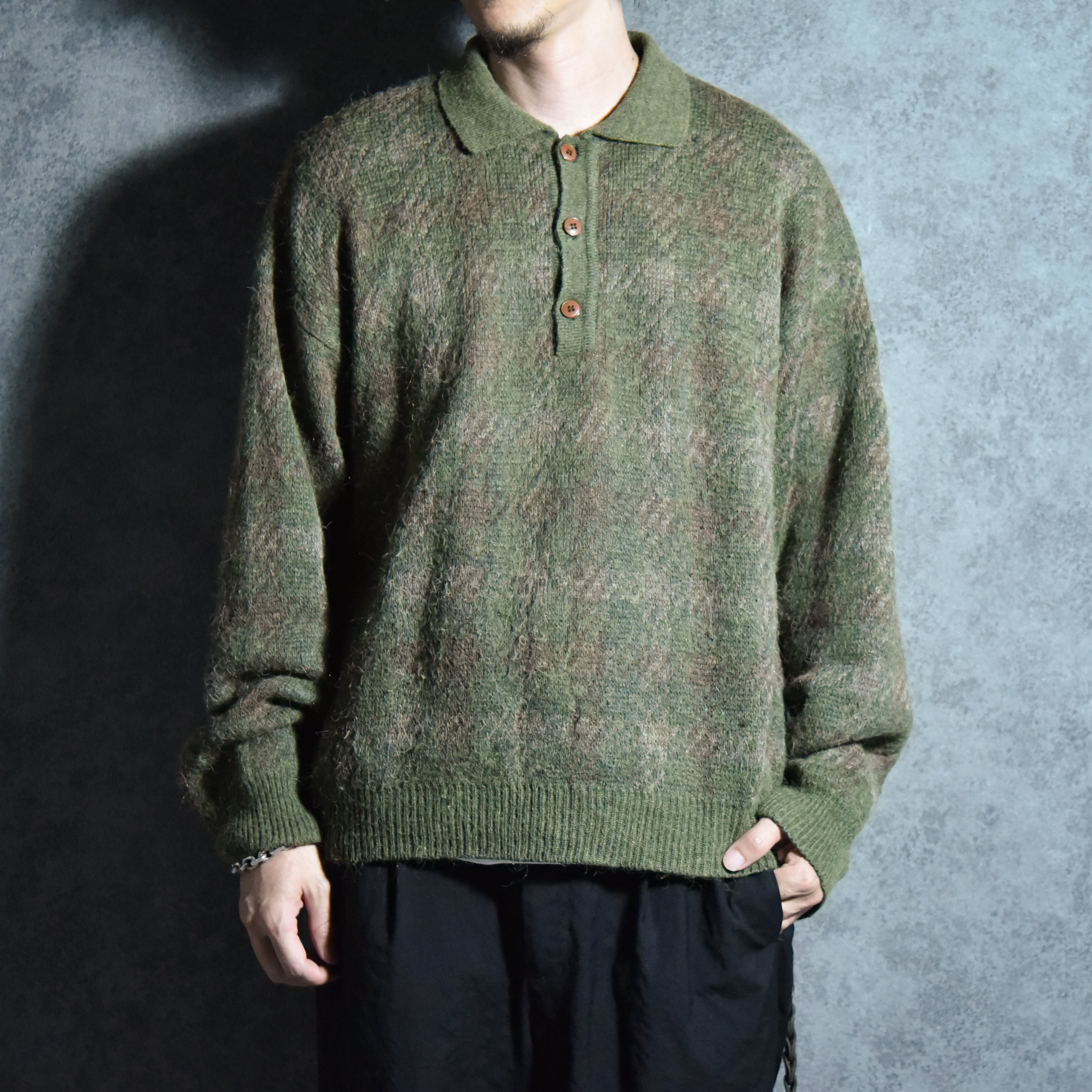 イヴ・サンローラン ニット ポロシャツ DEAD STOCK】80-90s Yves Saint Lauren Long-sleeve Knit Polo Shirts