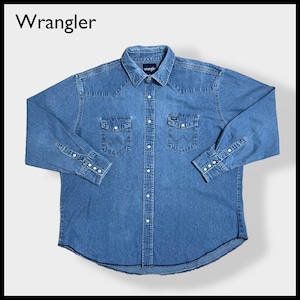 【Wrangler】ウエスタンデニムシャツ デニムシャツ ウエスタンシャツ ショルダーヨーク フラップポケット XL相当 ビッグシルエット ラングラー 胸パッチ us古着