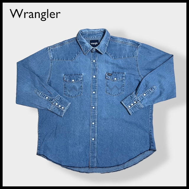 【Wrangler】ウエスタンデニムシャツ デニムシャツ ウエスタンシャツ ショルダーヨーク フラップポケット XL相当 ビッグシルエット ラングラー 胸パッチ us古着