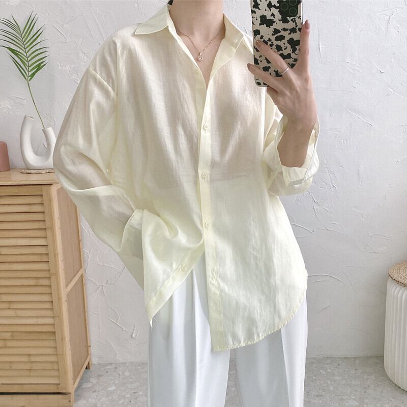 ホワイトシャツ サマー薄手スタイルカジュアルジャケット ロング 夏物 ガールズファッション40993294352