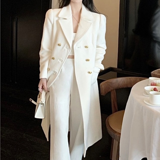 【FREE,1color】ダブルボタン かっちり ロングコート a031