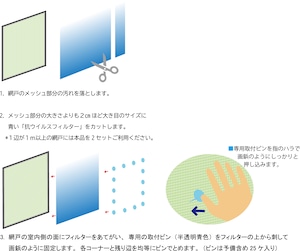 2023年リニューアル　網戸用　抗ウイルス　ブルーシェードフィルター　１ｍｘ１ｍ　（専用取付キット付き）