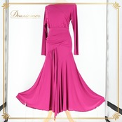 社交ダンス 衣装 ツーピース チャコットロイヤルダンス Chacott ROYAL DANCE ピンクパープル系 長袖 伸縮 パーティー 華やか 日本製 絞り ドレープ 無地 鮮やか 上品 ストレッチ レッスン 練習 シンプル 高級感 綺麗