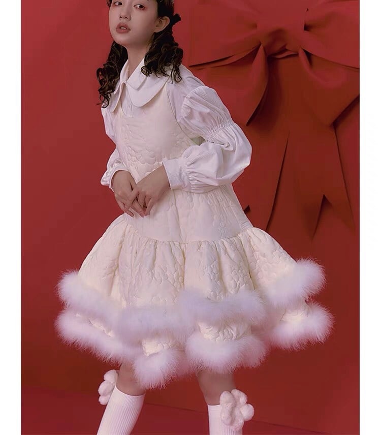 ファー ワンピース 白 ホワイト ゆったり ガーリー | LOVEYsmileSHOP