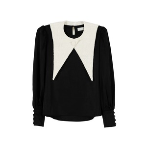 Tweed collar blouse (White / Black) / HY-44001
