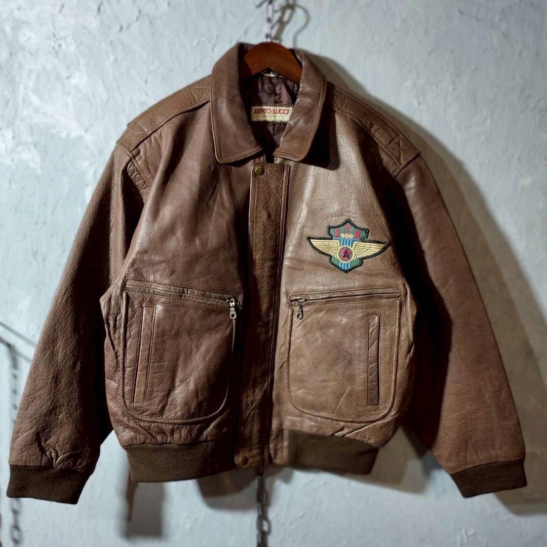 90s chevignon レザーダウンボンバージャケット　a-2 g-1 CHEVIGNON レザージャケット フライトジャケットA2 G1 カウレザー