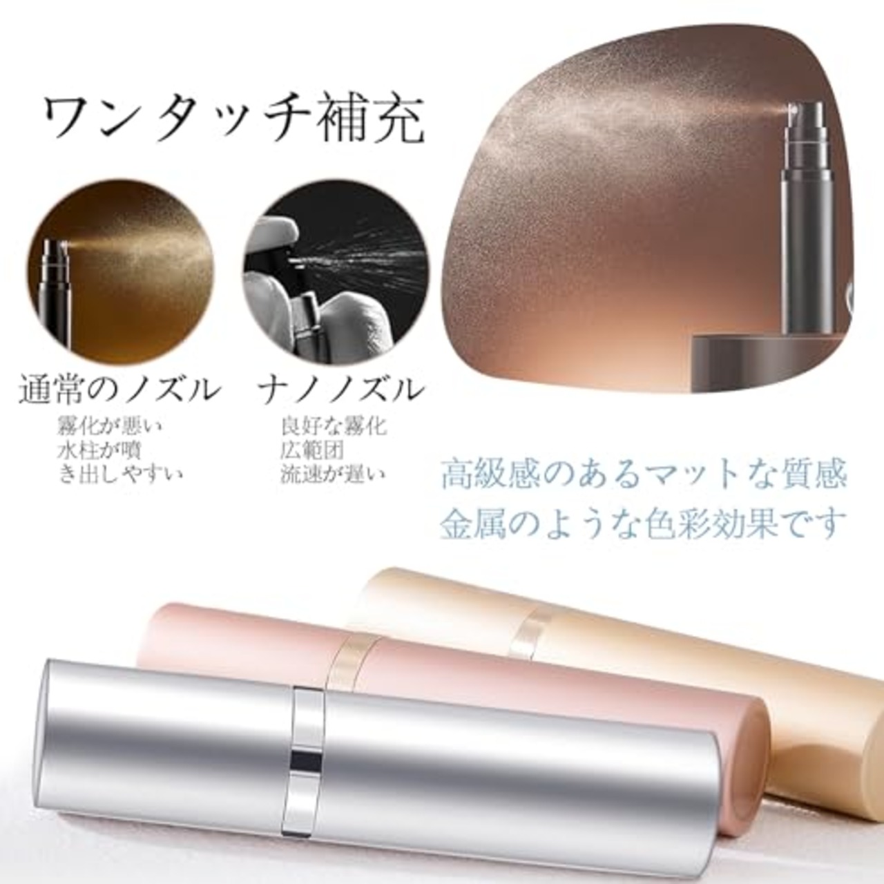 アトマイザー スプレー ワンタッチ補充 持ち運び便利 詰め替え ボトル 5ml 底部充填 男女兼用 (グレー+ピンク)