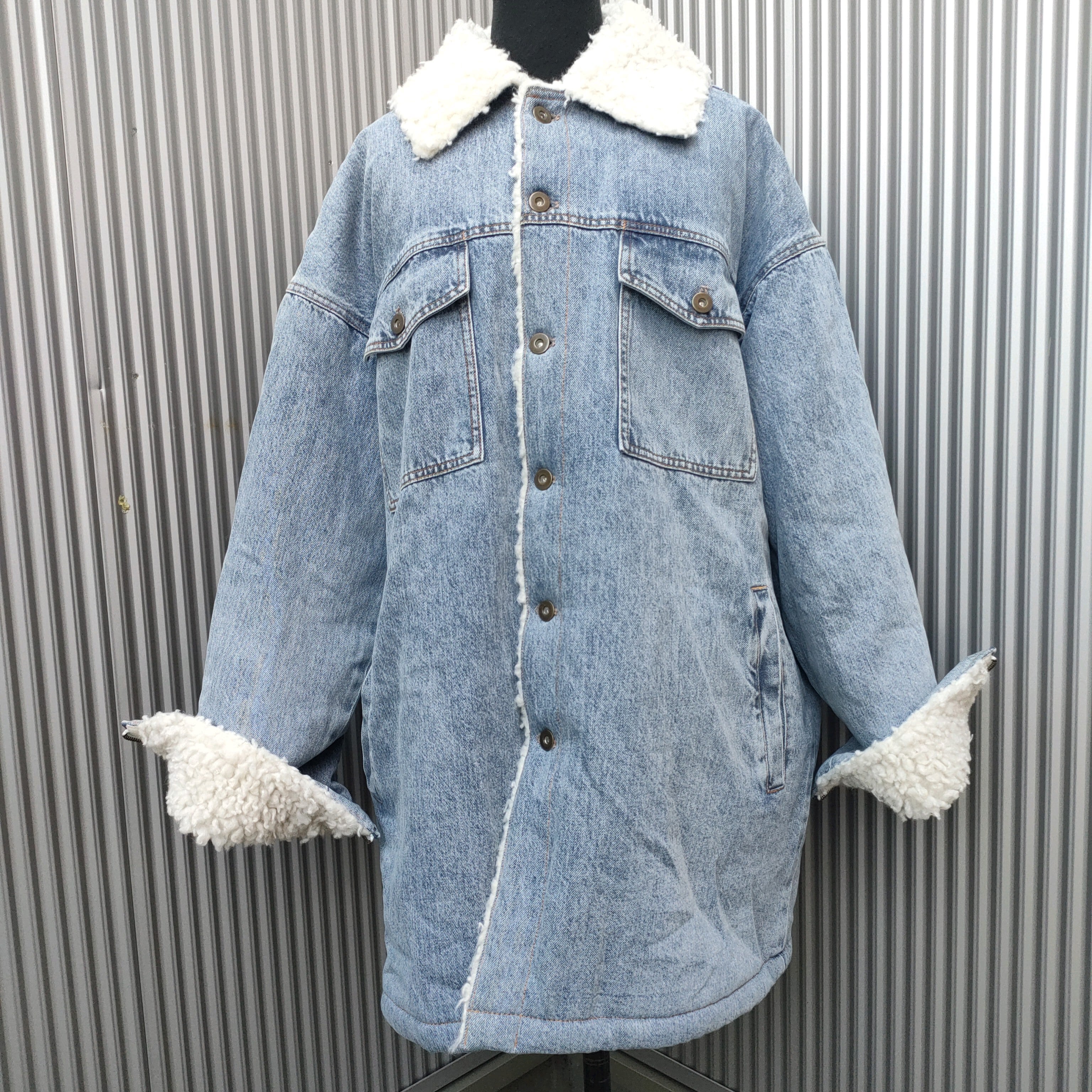 ○【2021AW】美品/ウィムガゼットWhim  Gazette/古着/ビッグシルエット/オーバーサイズ/DENIMボアブルゾン/ボア/デニムジャケット/Gジャン/コート/F/ユニセックス/定価51700/RJ14KB4/0041/