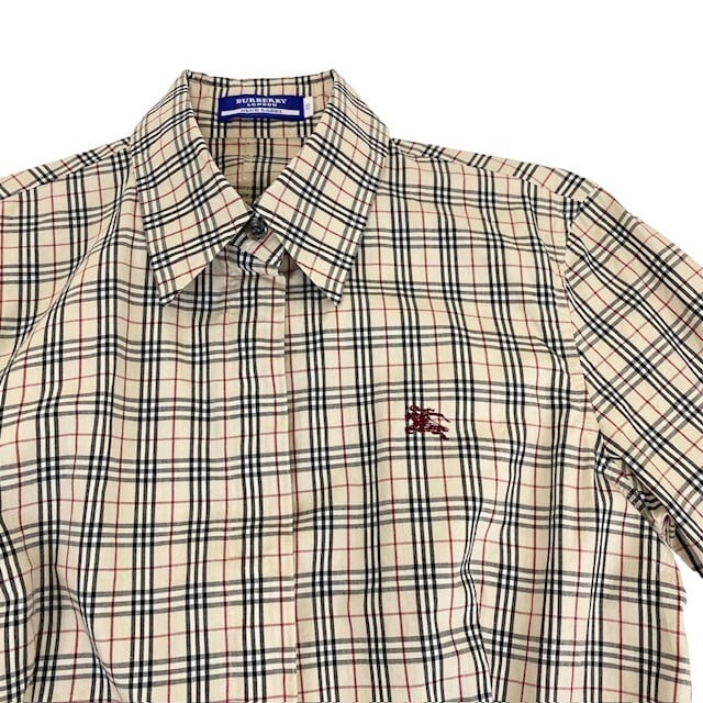 中古 バーバリーブルーレーベル BURBERRY BLUELABEL 七分袖 シャツブラウス ノバチェック総柄 比翼仕立て レディース サイズ38