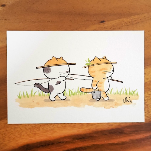 にゃんきーとすポストカード　釣りにいこう2