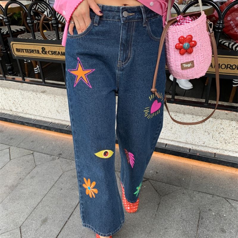 Printed highwaist straight-leg denim 00488