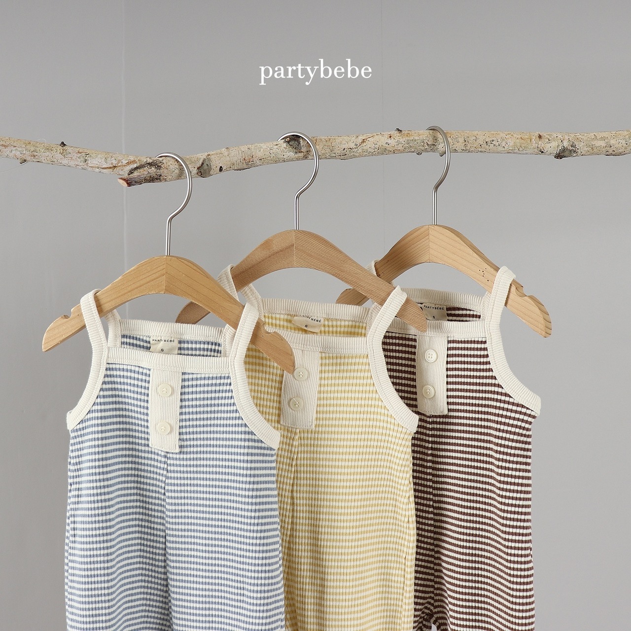 【Party bebe】 ボーダーヘンリーロンパース／ブラウン（80~90cm) - 8