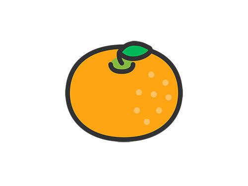 葉のついた、みかんのアイコン（線画カラー）のイラスト | イラスト